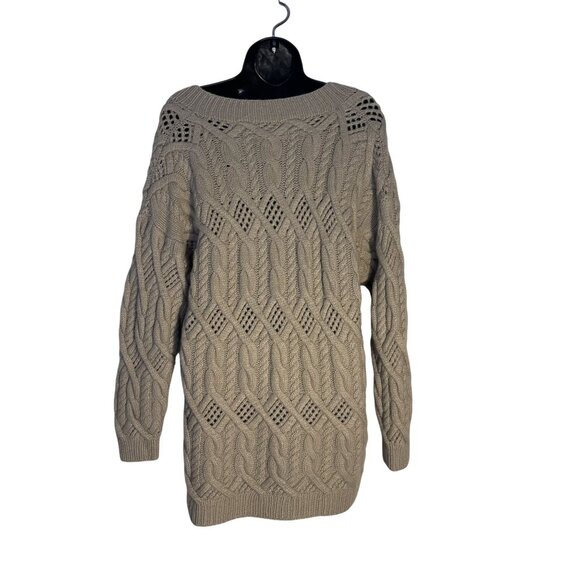 Neiman Marcus Exclusive 100% Cashmere Cable Knit Oversized Sweater Beige - Picture 3 of 9